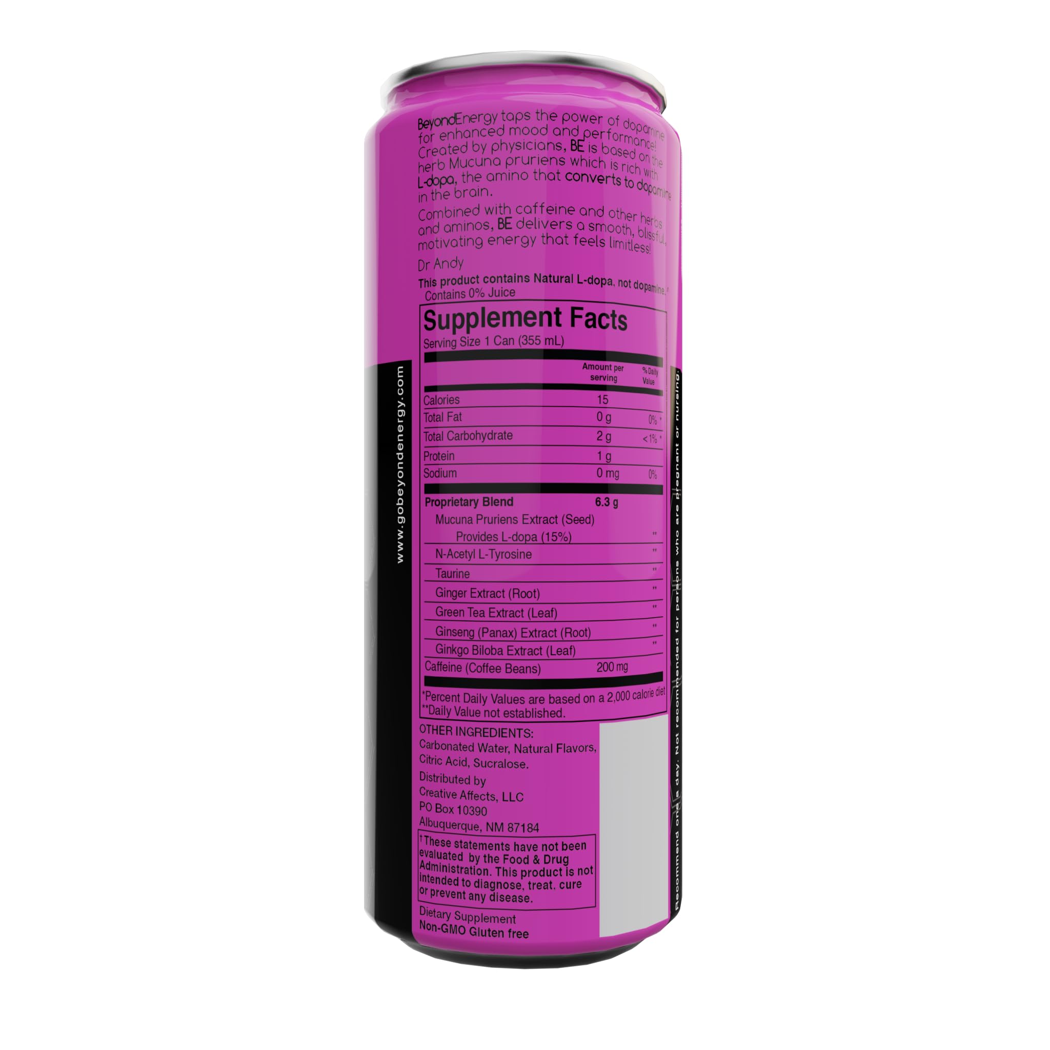 Beyond Energy - 12 Pack - Dark Berry Herbal Energy Drink, Naturally Sourced L-Dopa with Mucuna Pruriens, Aminos, Antioxidants, 200mg Caffeine - (Dark