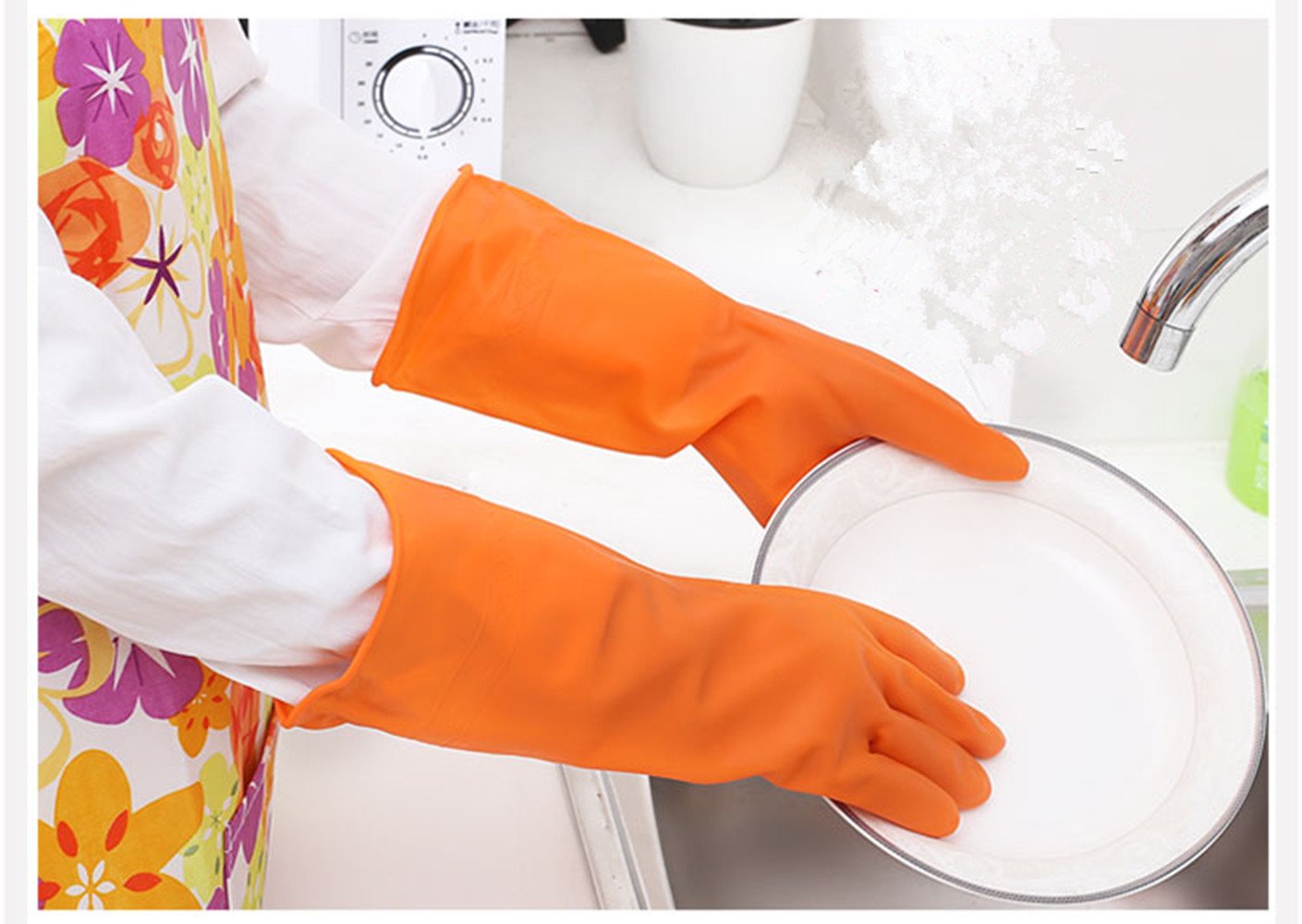 Guzon 4 Pair Waterproof Reusable Dishwashing Nitrile Gloves for Car-washing Laundry Household Cleaning Medium