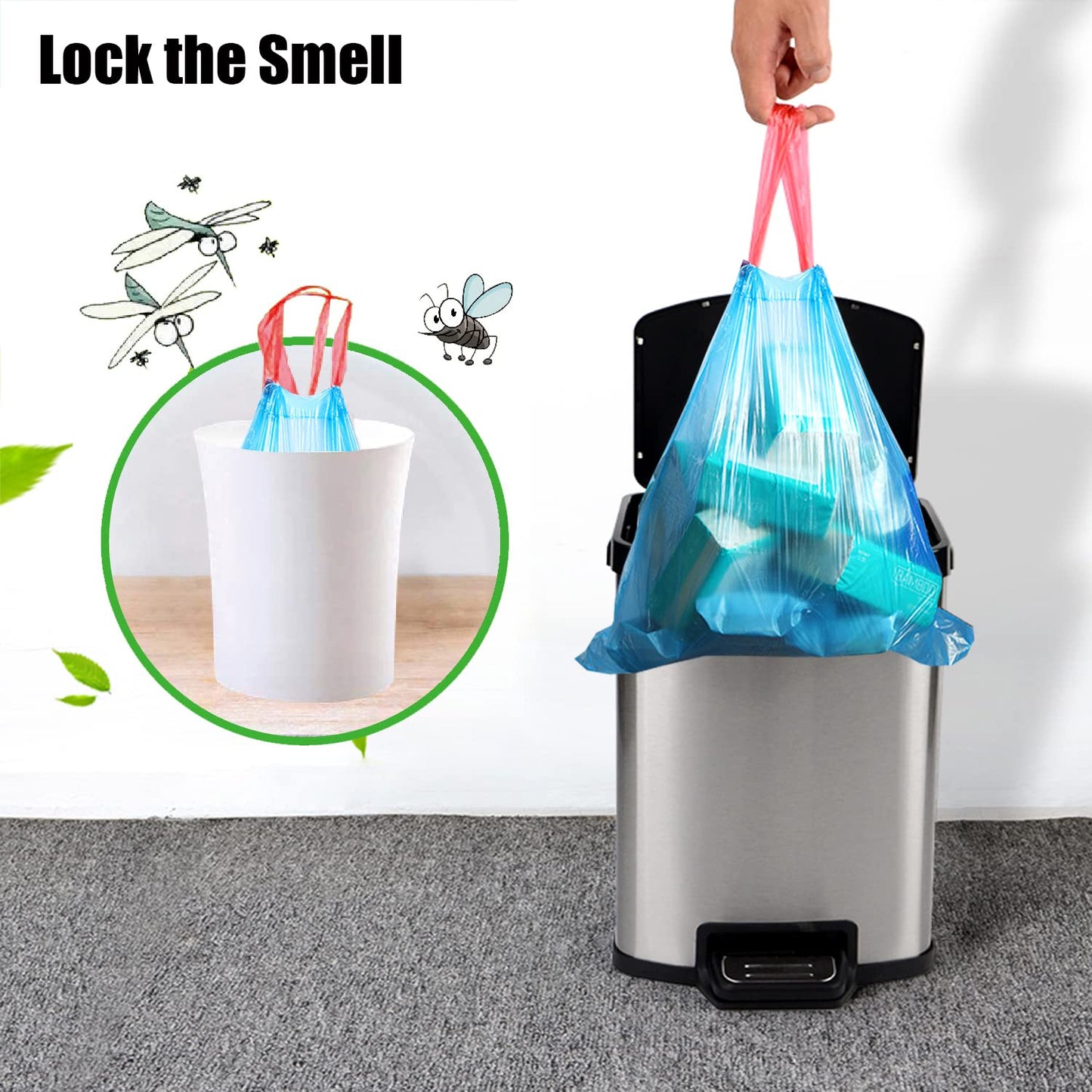 Small Trash Bags 2.6-6 Gallon Thicken Drawstring Trash Bags 4 Gallon Extra Strong Small Garbage Bags Unscented Wastebasket Liners Bags