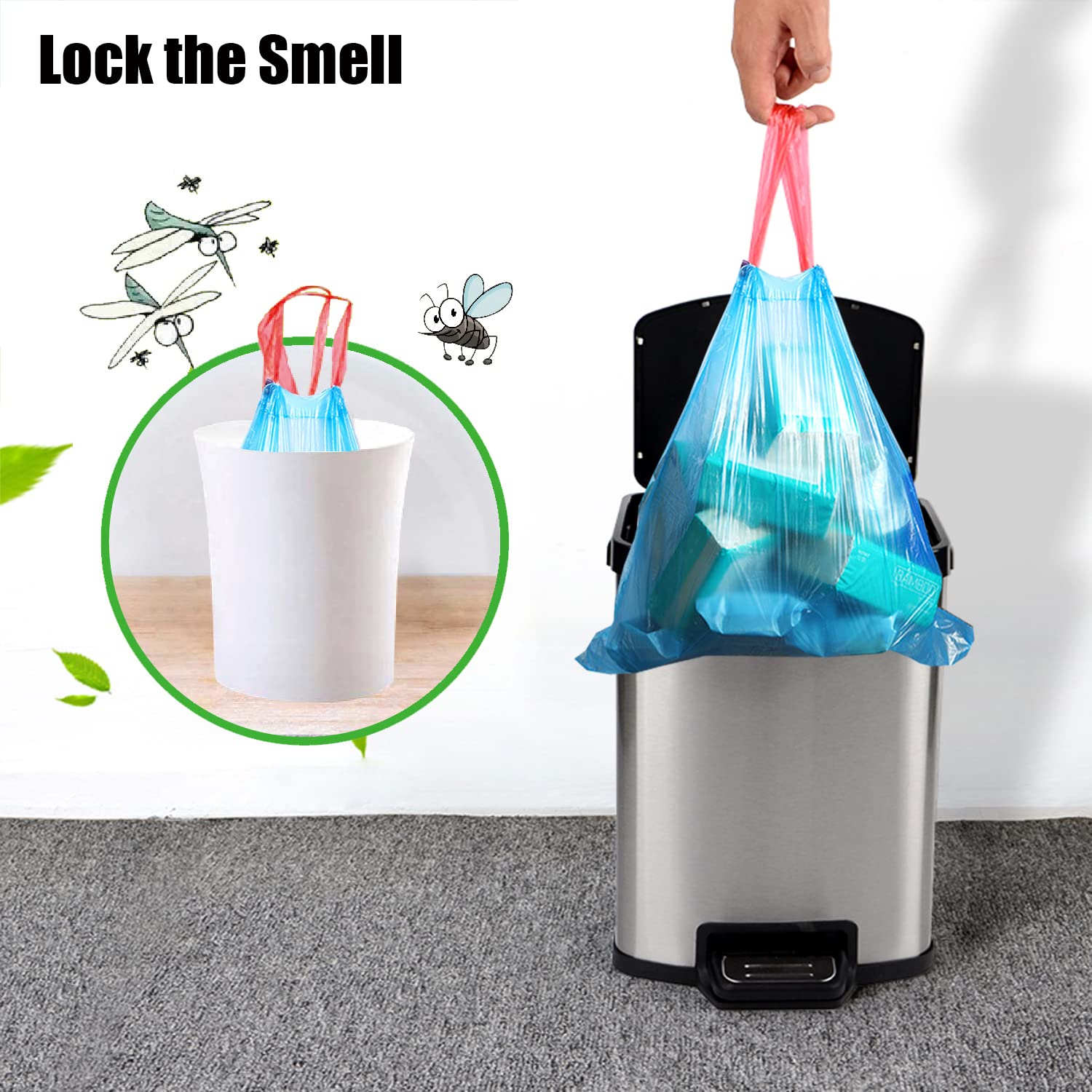 Small Trash Bags 2.6-6 Gallon Thicken Drawstring Trash Bags 4 Gallon Extra Strong Small Garbage Bags Unscented Wastebasket Liners Bags