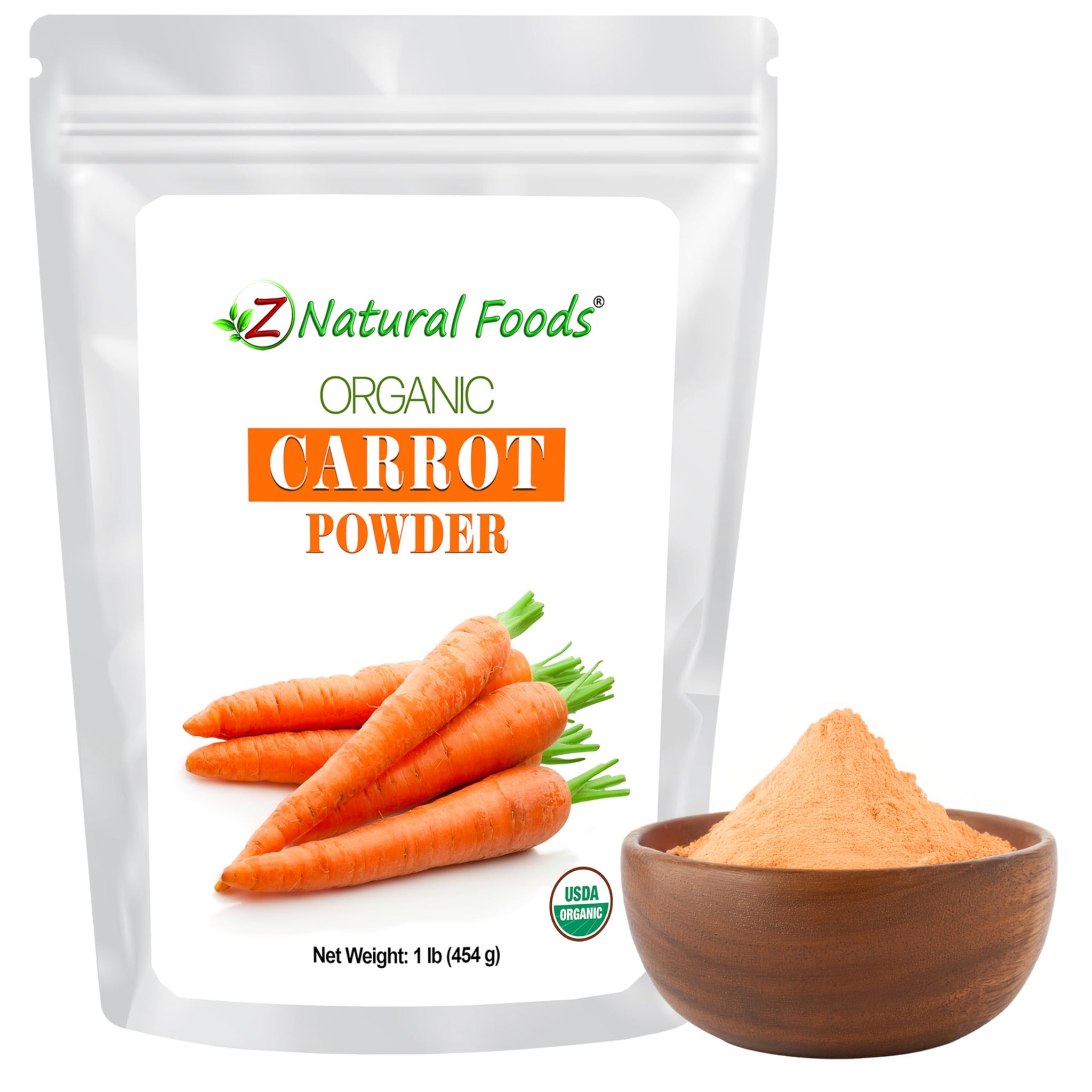 Z Natural Foods Organic Carrot Powder, Natural Superfood Powder for Vision and Heart Health, Great in Juices, Smoothies, and Recipes, Non-GMO, Vegan