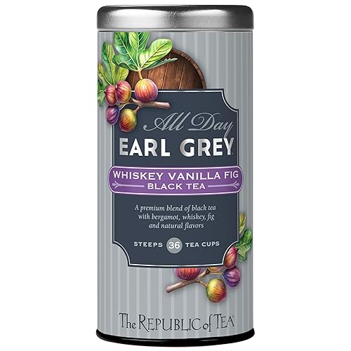 The Republic of Tea - All Day Earl Grey Whiskey Vanilla Fig Black Tea, Naturally Caffeinated, 36 Tea Bags
