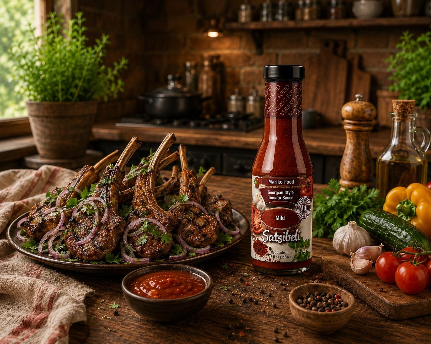 Satsibeli-Georgian Style Tomato Sauce (HOT) 1 Bottle 12 FL OZ (355ml) Made in USA