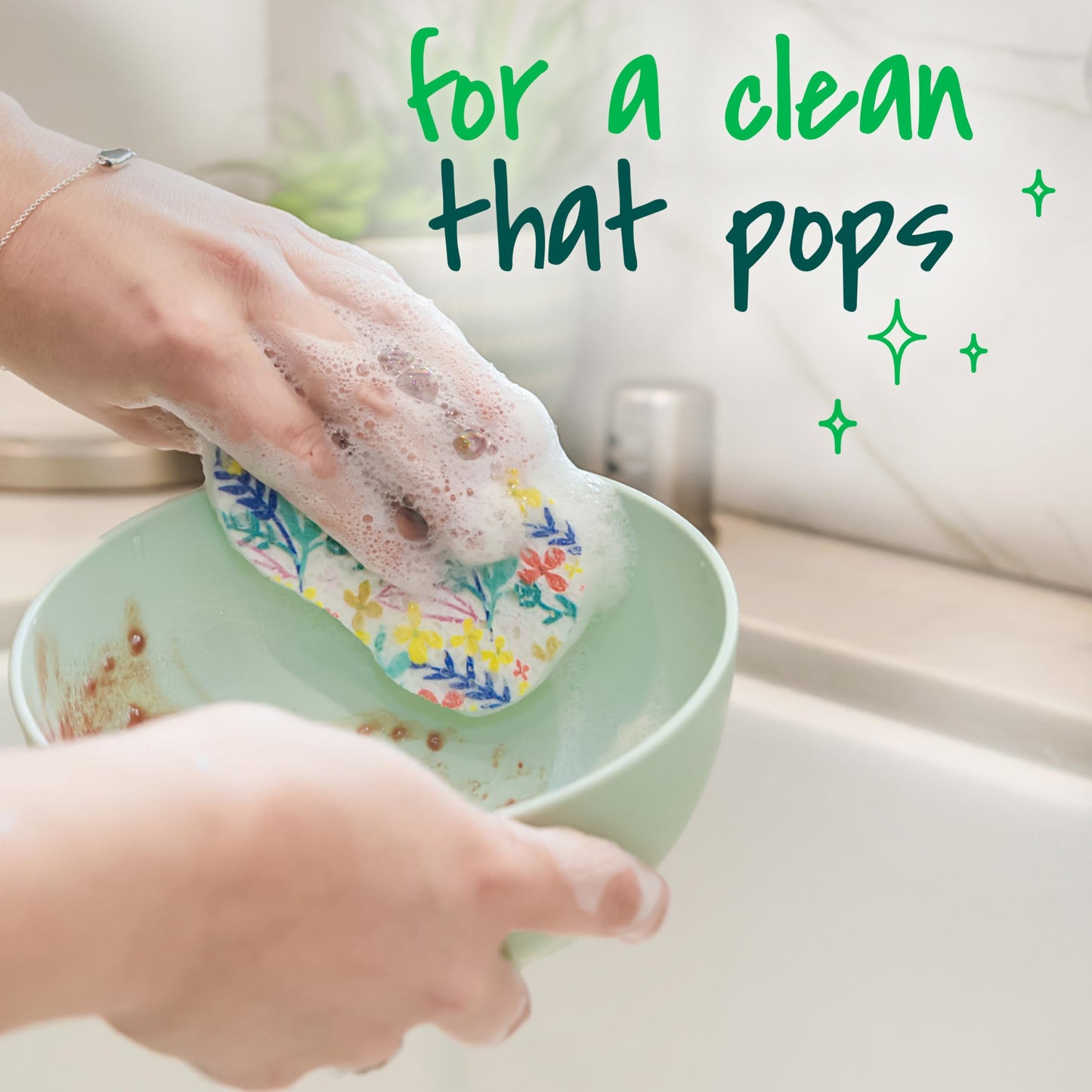 Scotch-Brite Pop Up Kitchen Sponges, Unique Compressed Kitchen Sponge for Cleaning Gently, Floral Pattern Dish Scrubber that Expands with Water, 3