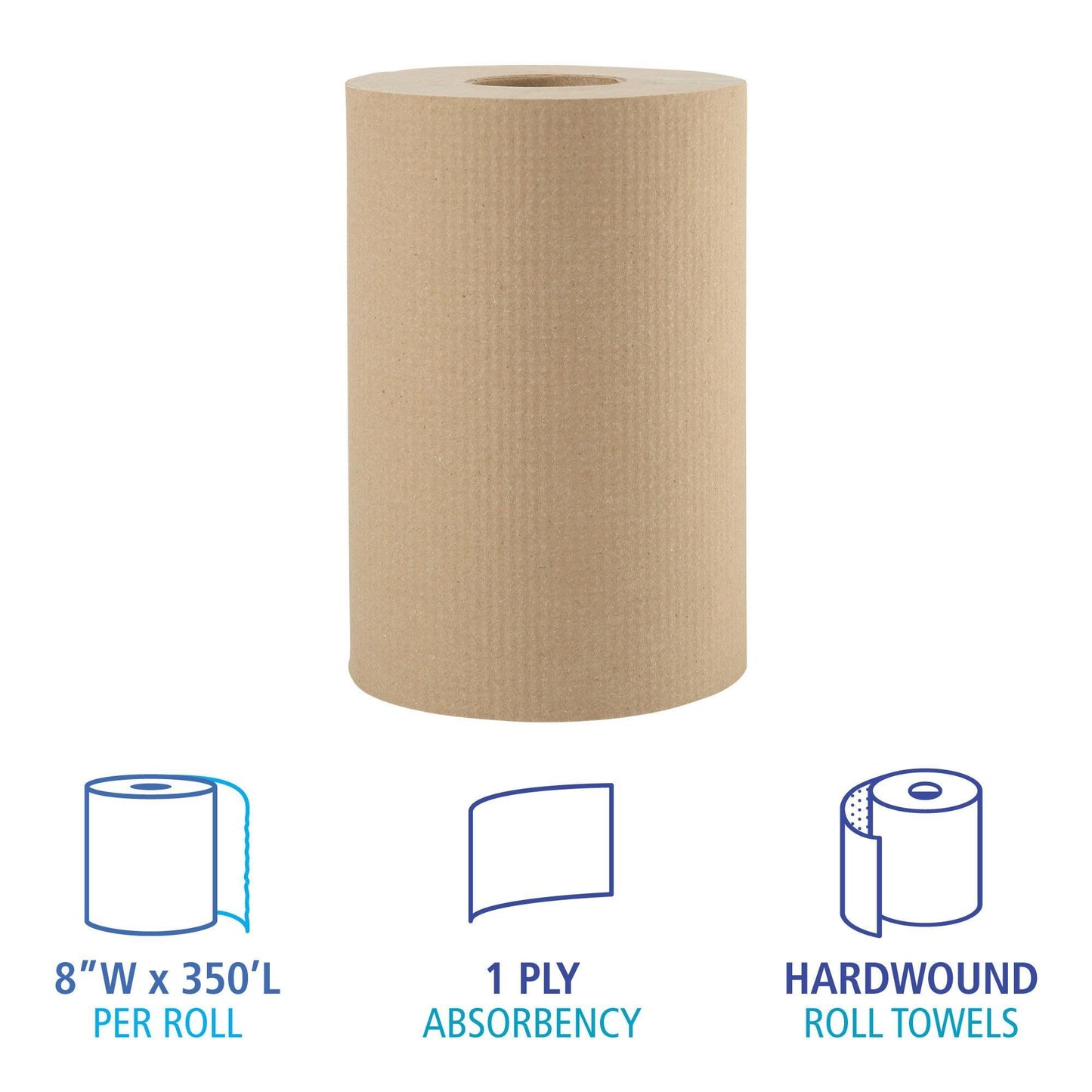 Boardwalk BWK6252 Hardwound Paper Towels, 8" x 350ft, 1-Ply Natural (Case of 12 Rolls)