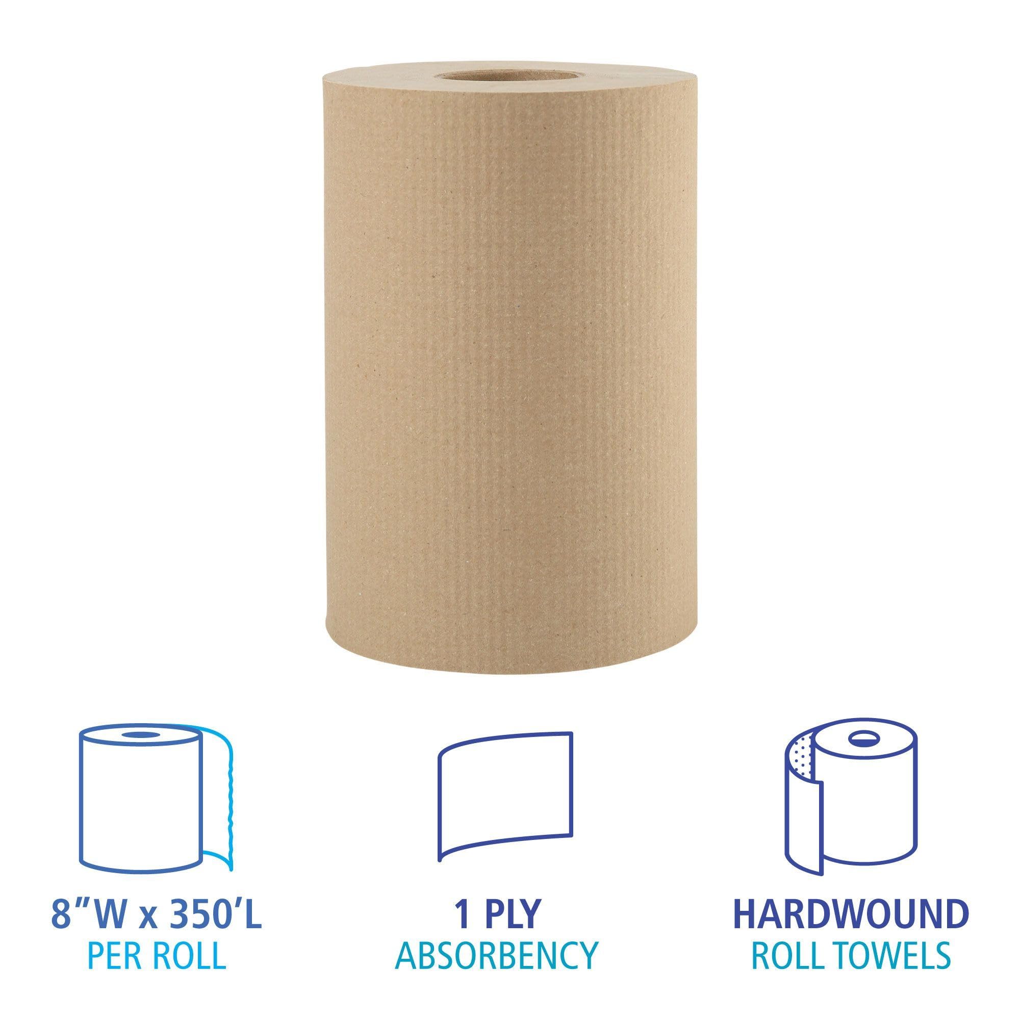 Boardwalk BWK6252 Hardwound Paper Towels, 8" x 350ft, 1-Ply Natural (Case of 12 Rolls)