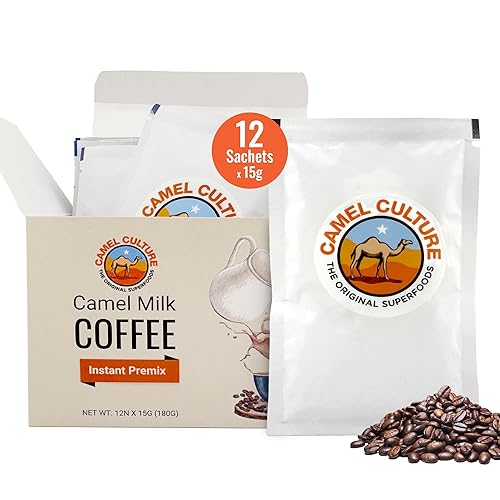 Camel Milk Instant Powdered Coffee Premix - 12 Single Serve Coffee Sachets - Nutrient-Rich Blend & Immune-Boosting Instant Coffee Powder - On-the-Go