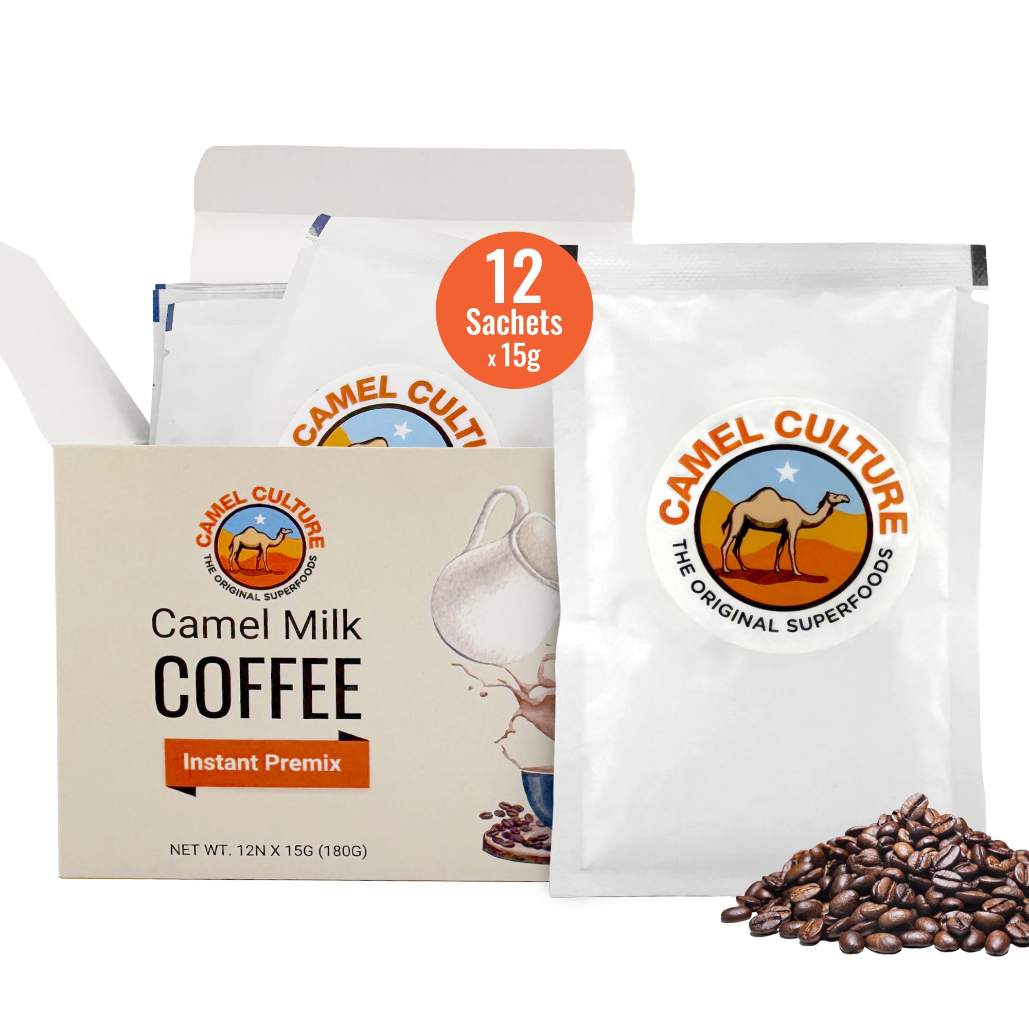 Camel Milk Instant Powdered Coffee Premix - 12 Single Serve Coffee Sachets - Nutrient-Rich Blend & Immune-Boosting Instant Coffee Powder - On-the-Go