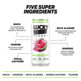 Lucky Energy Sugar Free Energy Drinks, Watermelon Candy, 16oz Cans (12-Pack) Healthy, Zero Sugar Energy Drink with Maca, Ginseng, Beta-Alanine