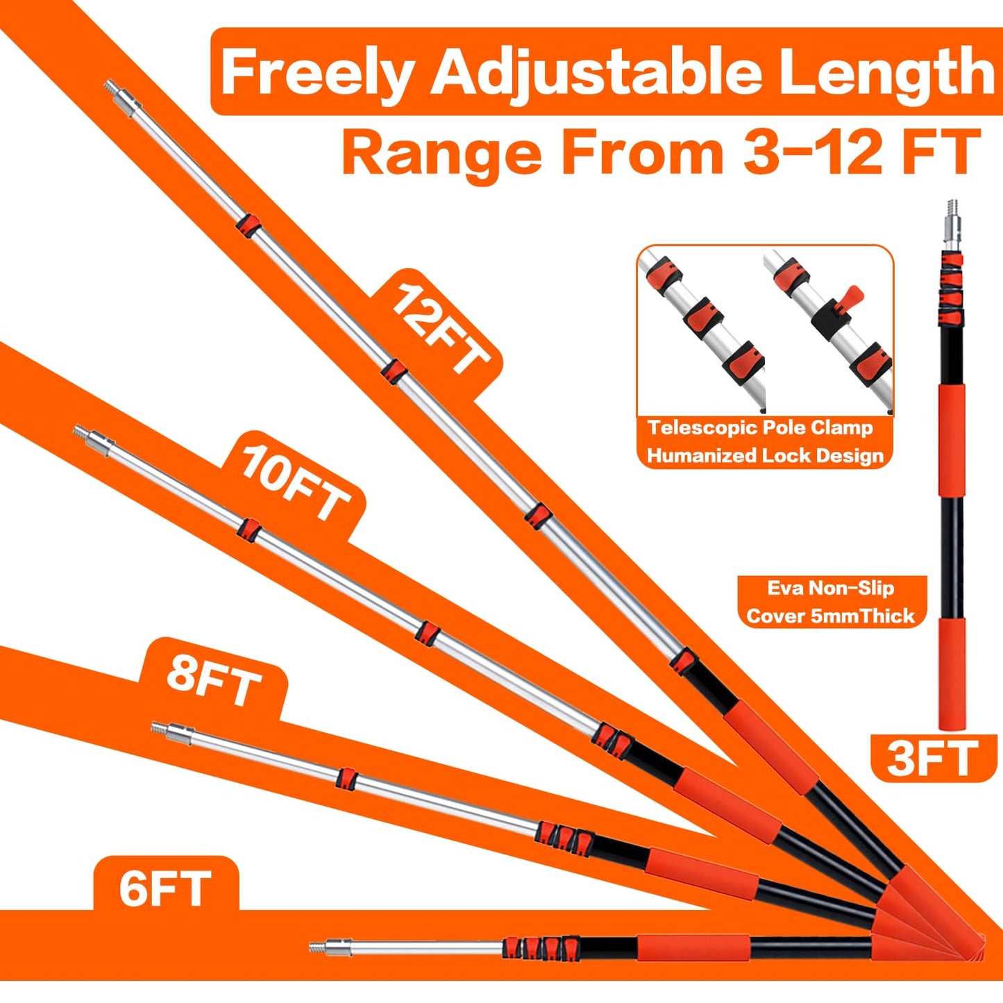 20FT High Reach Duster Cleaning Kit with 3-12 FTExtension Pole, High Ceiling Fan Cleaner Duster Tool for Fan Blades, Extendable Reusable Cobweb