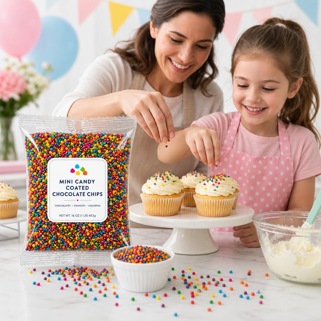 Mini Candy-Coated Chocolate Chips - Rainbow Chocolate Bits - Colorful Candy Shell Chocolate Drops - Bulk Candy for Baking, Toppings & Parties (25 lb)