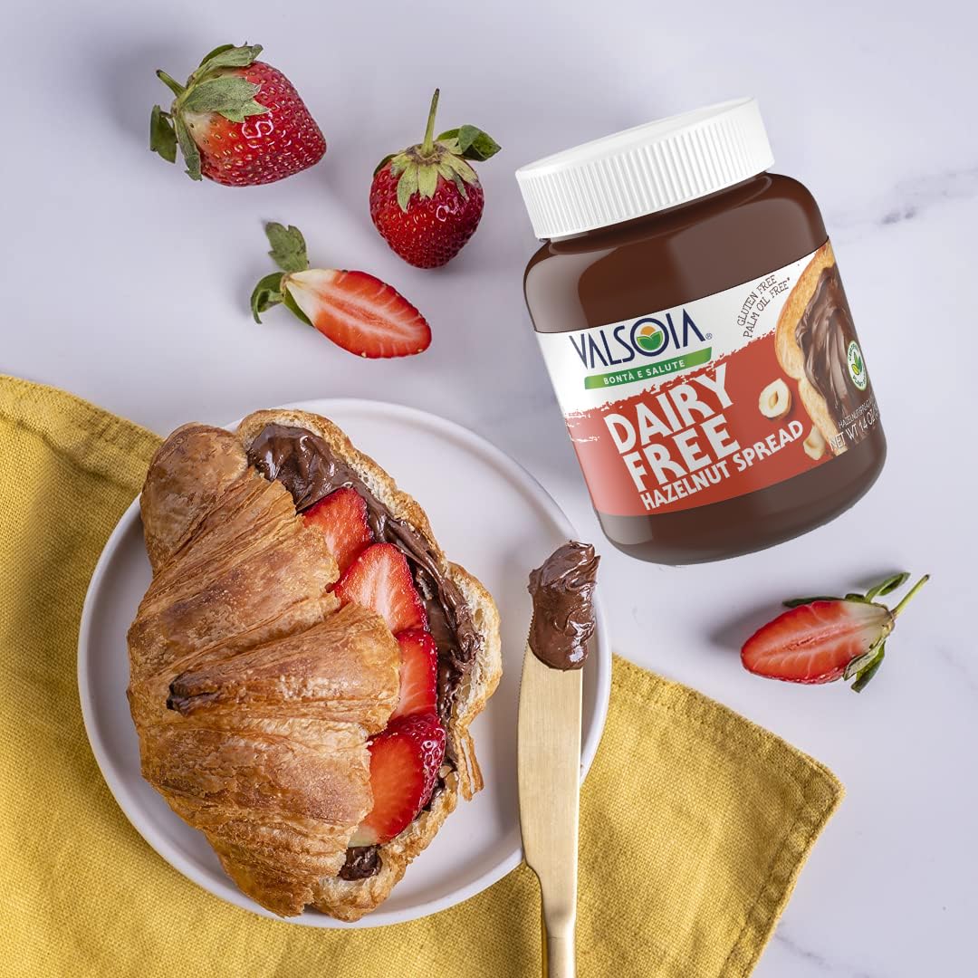 Valsoia Hazelnut Cream - 14oz | Dairy-Free, Vegan, Low sugar, Gluten-Free, Palm oil free, Italian Quality creamy chocolate and hazelnut spread