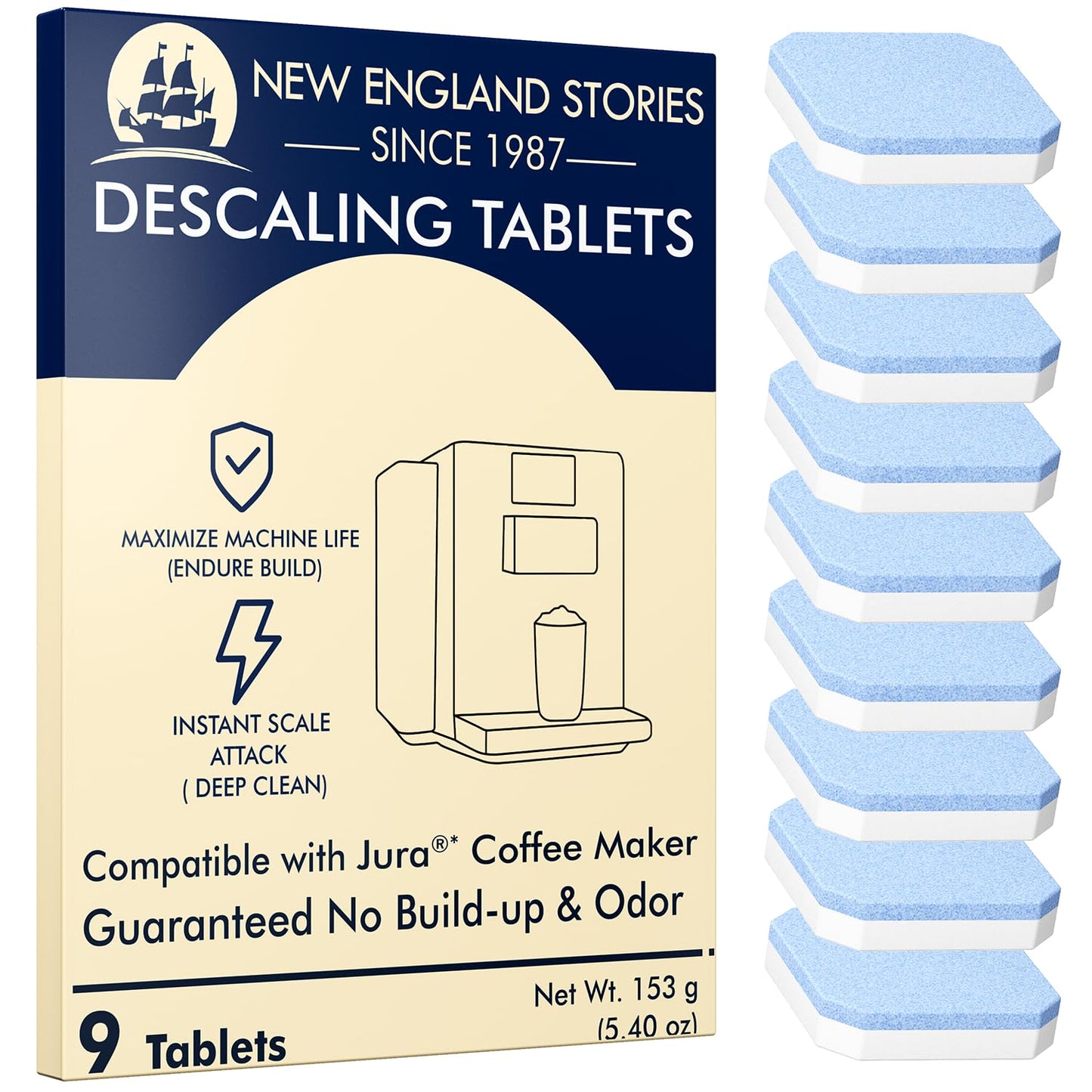 Jura Compatible Descaling Tablets (9-Pack) - Powerful Limescale & Calcium Remover for Coffee Machines | Prevents Clogs, Protects Internal Parts