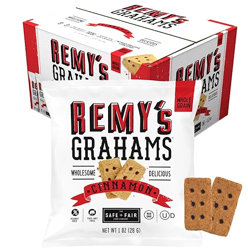 Safe + Fair Remy's Cinnamon Grahams 24ct - Wholesome Healthy Snacks - Bite-Sized Whole Grain Treats - Single-Serve Pouches for School Lunches