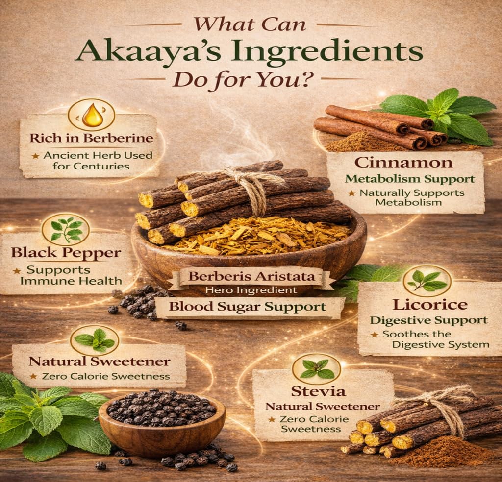 Akaaya Berberine Tea - Caffeine-Free Herbal Tea with Berberine, Cinnamon, Licorice & Black Pepper - Daily Wellness Tea - 21 Sachets - Non-GMO