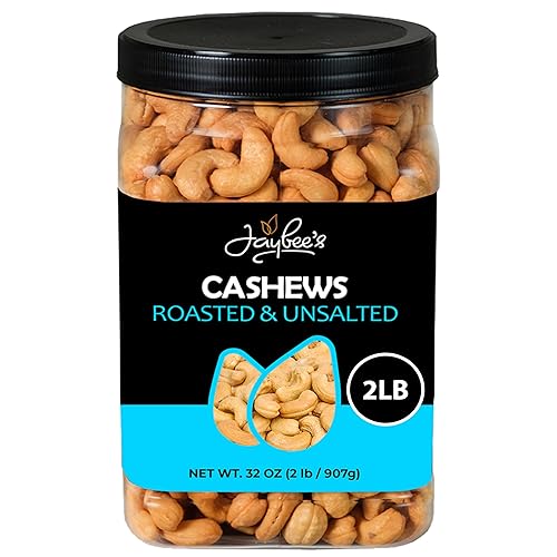Jaybee’s Roasted Unsalted Whole Cashews - 32 oz (2 lbs) Bulk Snack - Natural Protein Superfood, Vegan, Keto Friendly & Kosher Certified - Great