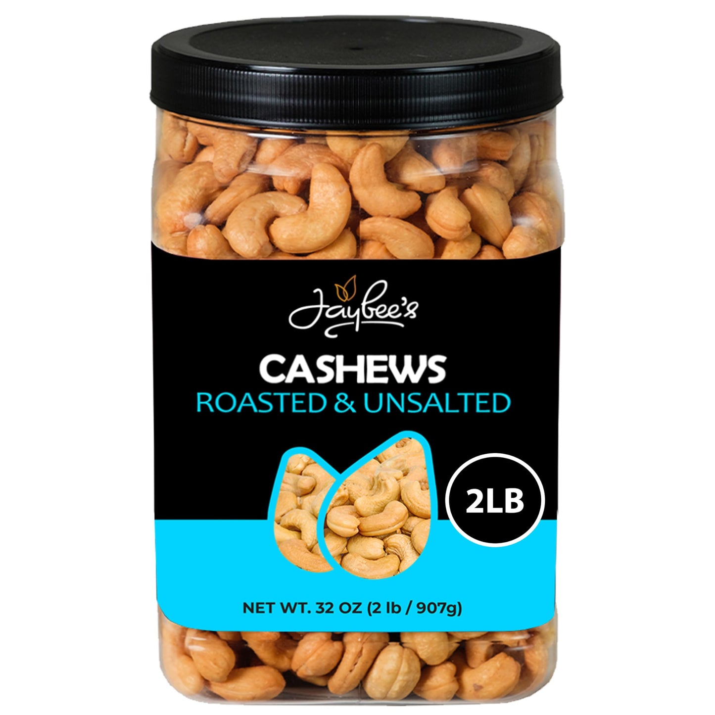 Jaybee’s Roasted Unsalted Whole Cashews - 32 oz (2 lbs) Bulk Snack - Natural Protein Superfood, Vegan, Keto Friendly & Kosher Certified - Great