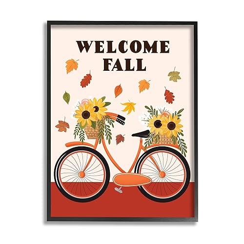 Stupell Industries Welcome Fall Saying Orange Harvest Bicycle Sunflower Basket