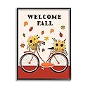 Stupell Industries Welcome Fall Saying Orange Harvest Bicycle Sunflower Basket