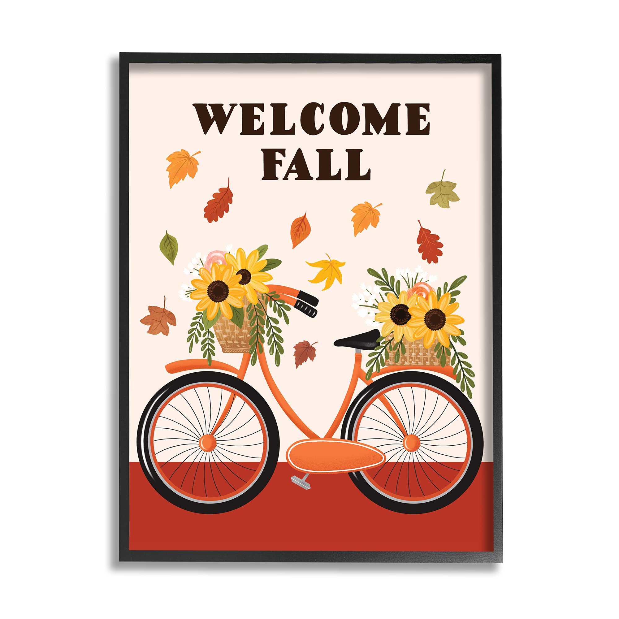 Stupell Industries Welcome Fall Saying Orange Harvest Bicycle Sunflower Basket