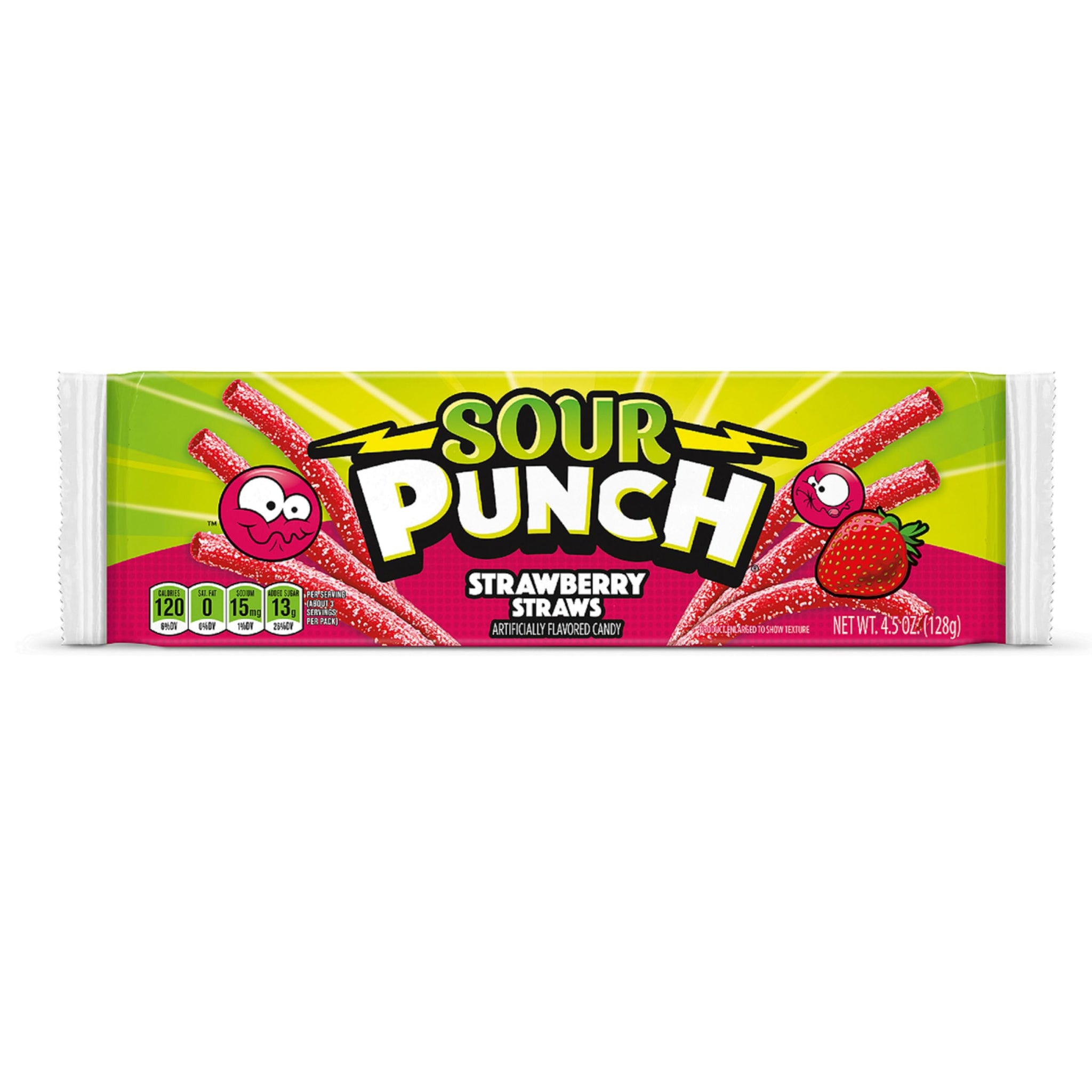 Sour Punch Straws, Sweet & Sour Strawberry Fruit Flavor, Chewy Candy, 4.5oz Tray (12 Pack)