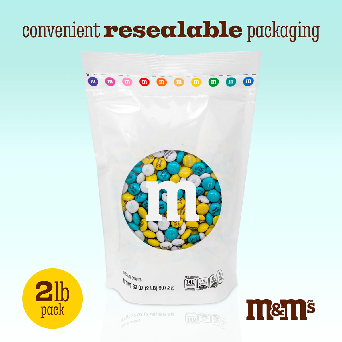 M&M'S 50th Birthday Milk Chocolate Candy, 2 lb Bulk Resealable Bag