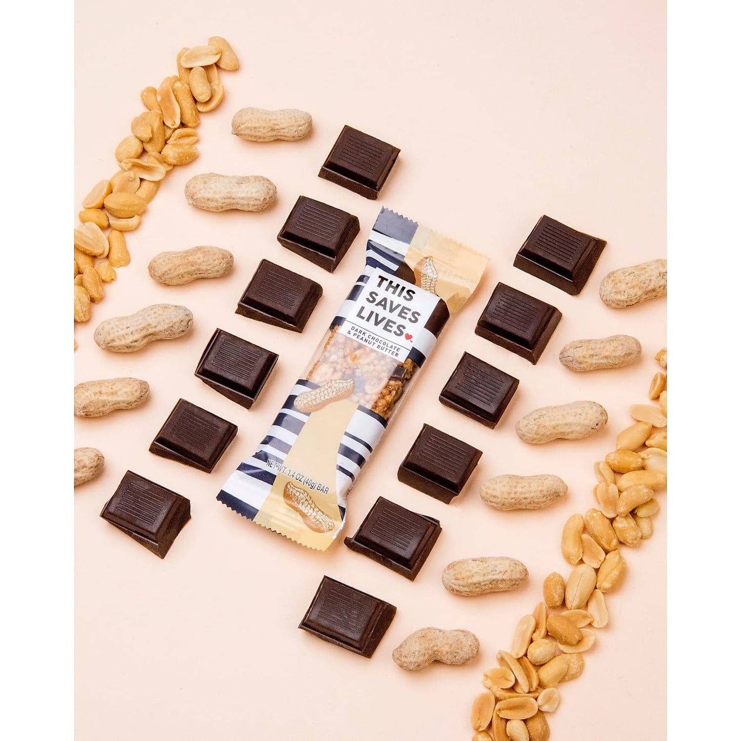 This Saves Lives Gluten-Free Snack Bars, Helping to End Child Hunger, Individually Wrapped Healthy Snack Bars, Non-GMO, Dark Chocolate Peanut Butter