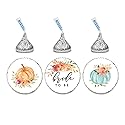 Andaz Press Autumn Fall Watercolor Wedding Party Collection, Chocolate Drop Label Stickers Trio, Bride to Be, Autumn Floral Bouquet and Pumpkin