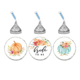 Andaz Press Autumn Fall Watercolor Wedding Party Collection, Chocolate Drop Label Stickers Trio, Bride to Be, Autumn Floral Bouquet and Pumpkin