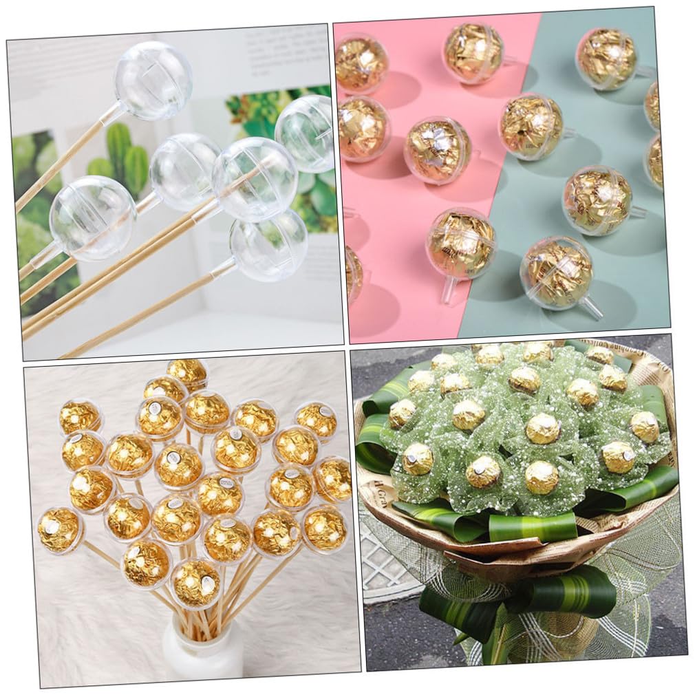 CATIEBYE 60 Pcs Valentine's Day Chocolate Ball Holders Transparent Plastic Candy Bouquet Supports Decorative Spherical Candy Packaging Cases