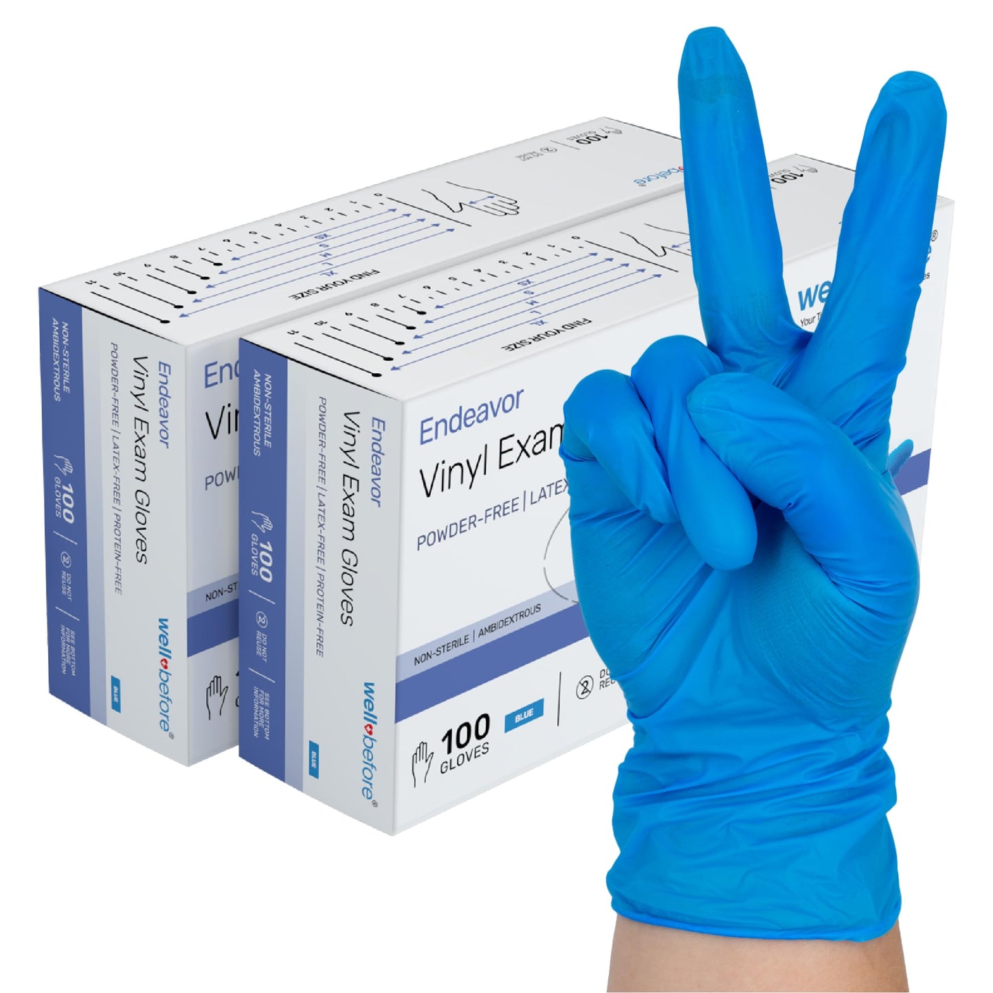 Well Before Vinyl Exam Gloves - Powder-Free, Latex-Free, Disposable Gloves for Medical, Food Prep, Cleaning and more - Large Blue (Pack of 200)