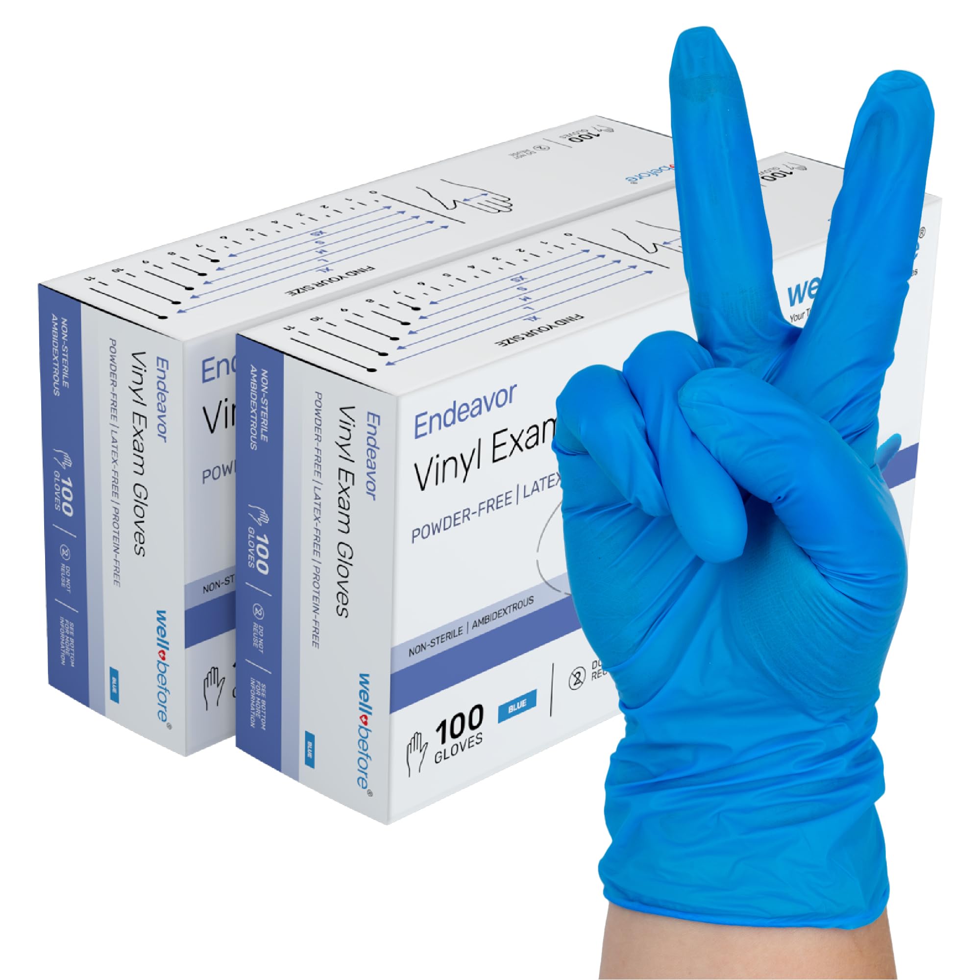 Well Before Vinyl Exam Gloves - Powder-Free, Latex-Free, Disposable Gloves for Medical, Food Prep, Cleaning and more - Large Blue (Pack of 200)