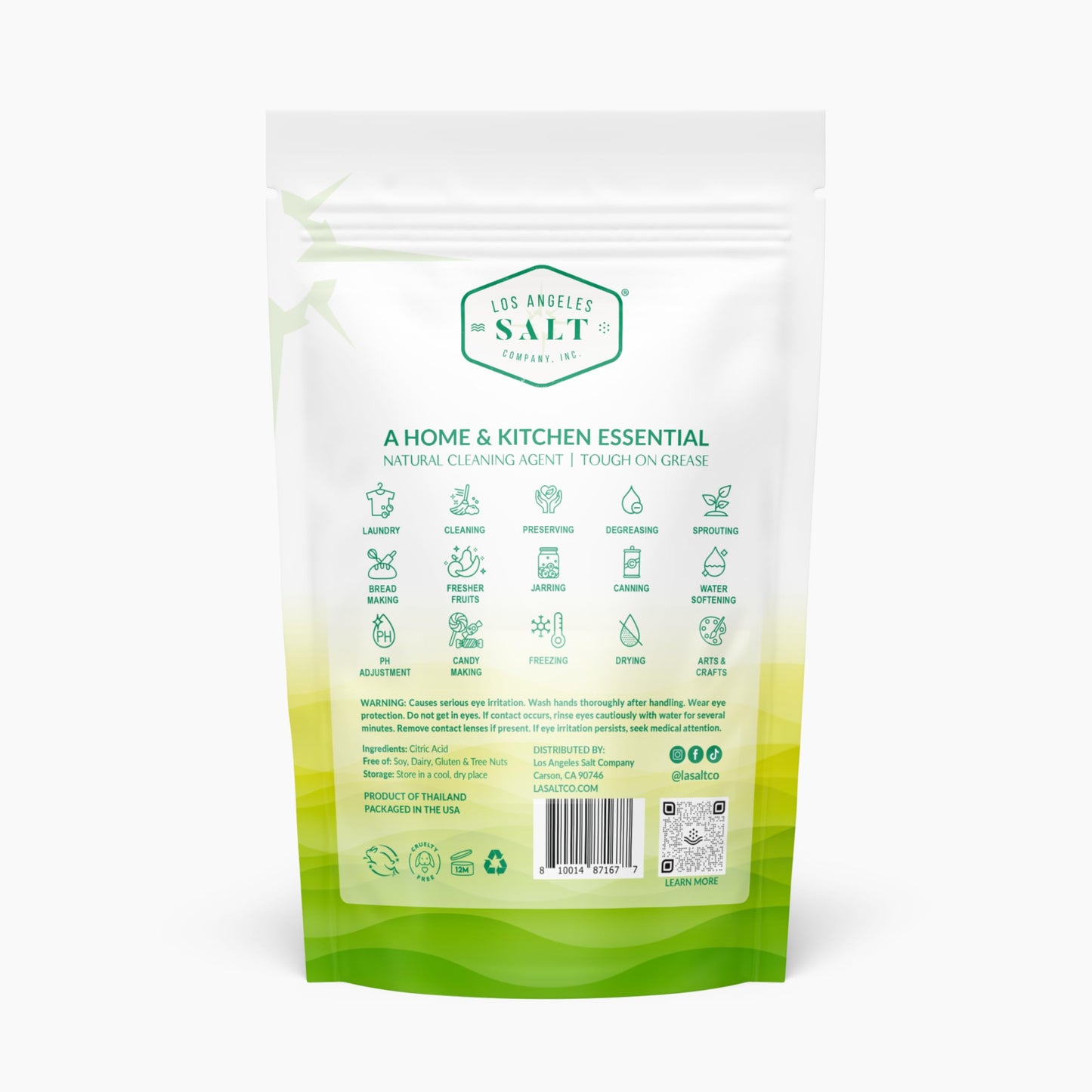 LA SALT CO Citric Acid 2 Pound Pouch, 100% Pure Food Grade, USP, Kosher, Non-GMO, Fragrance Free Fragrance Free
