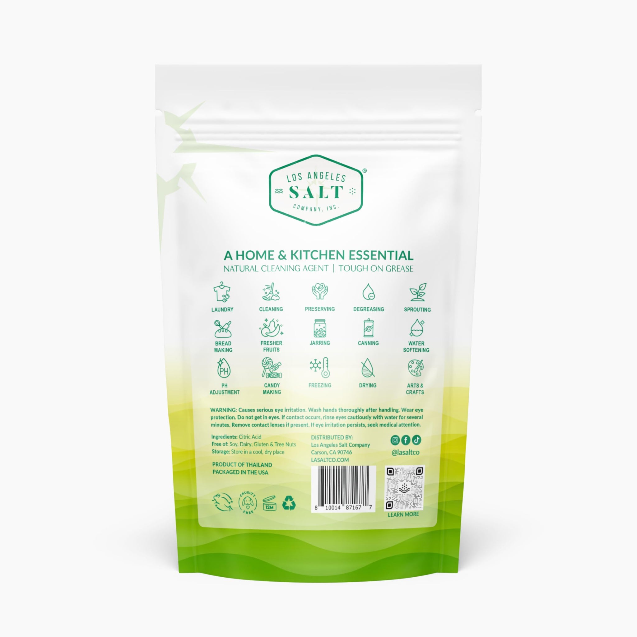 LA SALT CO Citric Acid 2 Pound Pouch, 100% Pure Food Grade, USP, Kosher, Non-GMO, Fragrance Free Fragrance Free