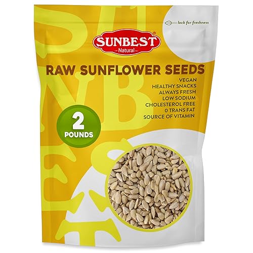 Sunbest Natural Raw Sunflower Seeds, 2 lbs - Unsalted & No Shell - Sunflower Seed Kernels to Eat - For Snacking, Baking & Topping - Road Trip, After