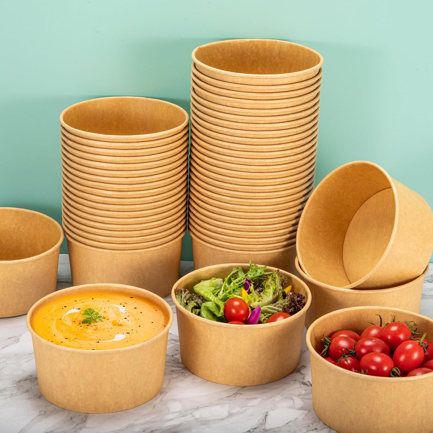 Gabotrie 80 Pack Large Paper Bowls, 30 Oz Kraft Paper Salad Bowl, Disposable Soup Bowls, Round Papers Food Container, Disposable Serving Bowl Bulk