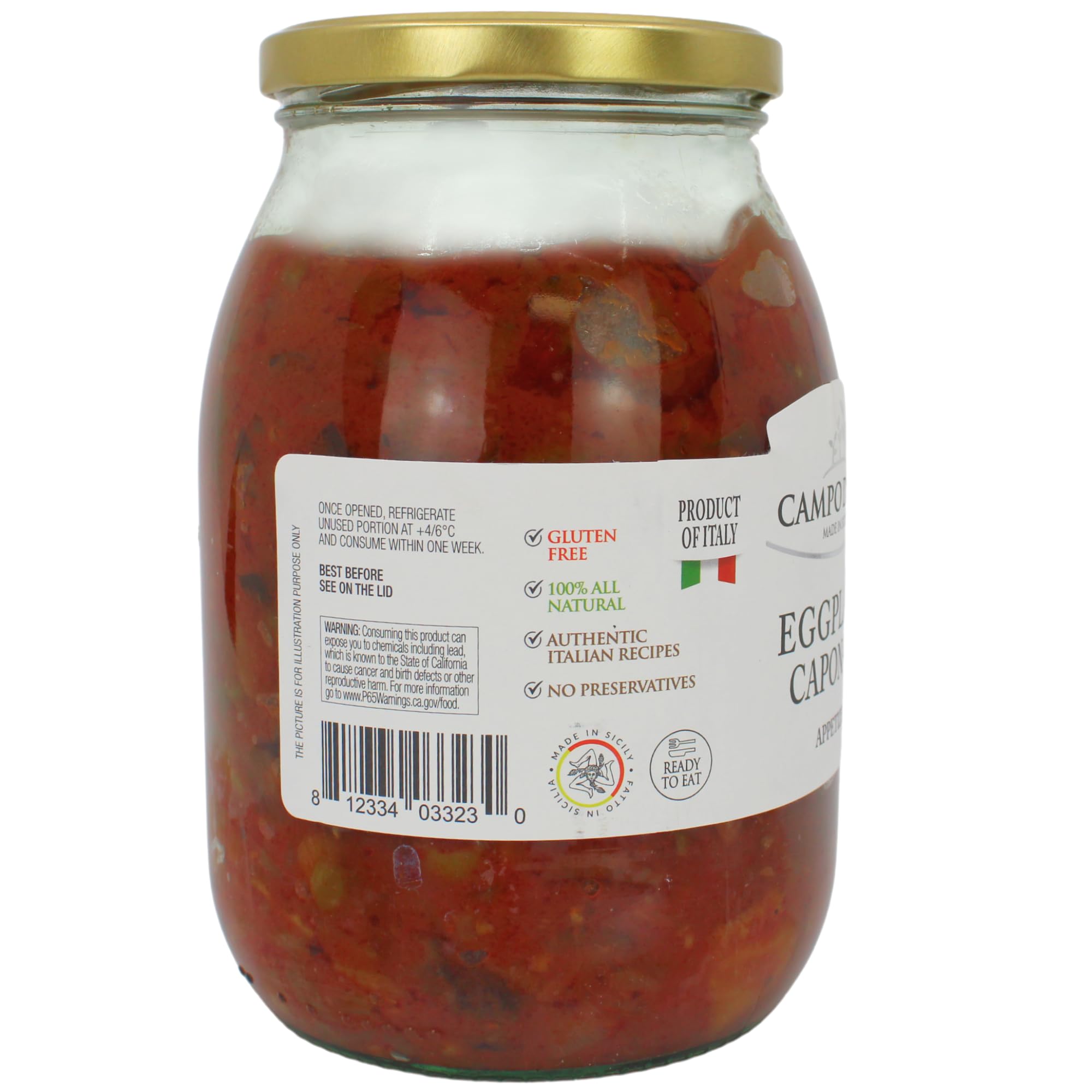 Sicilian Eggplant Caponata, Appetizer, Big Jar 34.5 oz, Sicilian recipe for Antipasto, side dish or pasta with Eggplant, Tomato, Onion, Celery, Olives