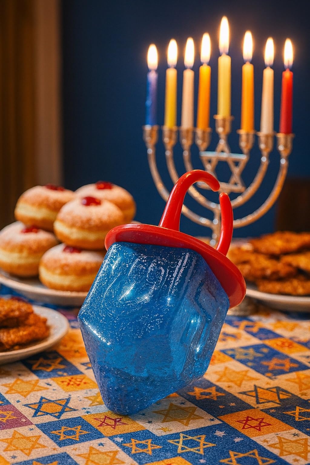 Hanukkah Dreidels Jewel Pop Ring Shape Candy - Blue Raspberry 36 Count Individually Wrapped Dreidel - Hanukah Decorations Kosher Candy Party Favor