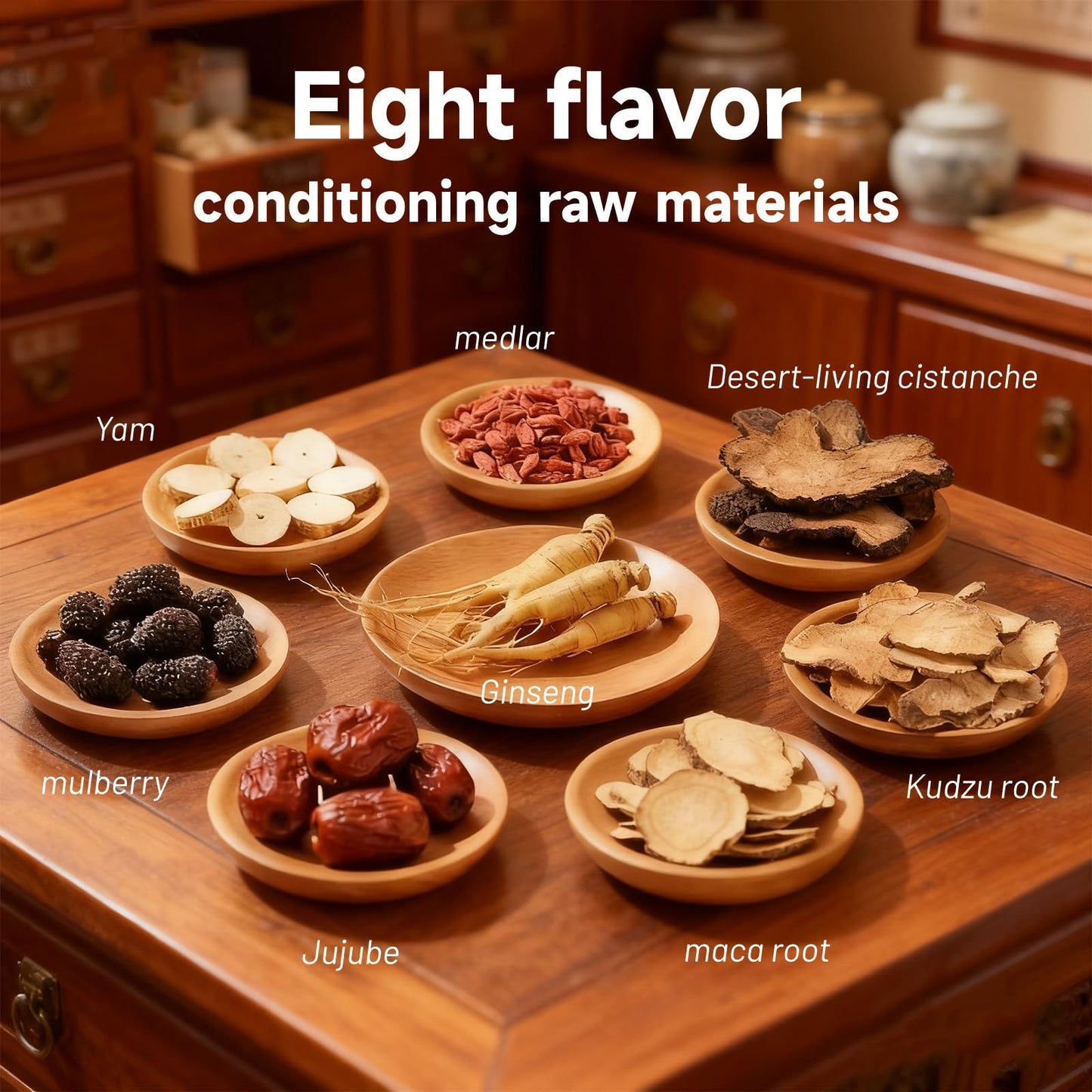Ginseng Eight Treasures Tea Brings Vitality, Traditional Kidney Protecting Herbal Tea, Kidney Cleansing And Detoxification, 8 Precious Traditional