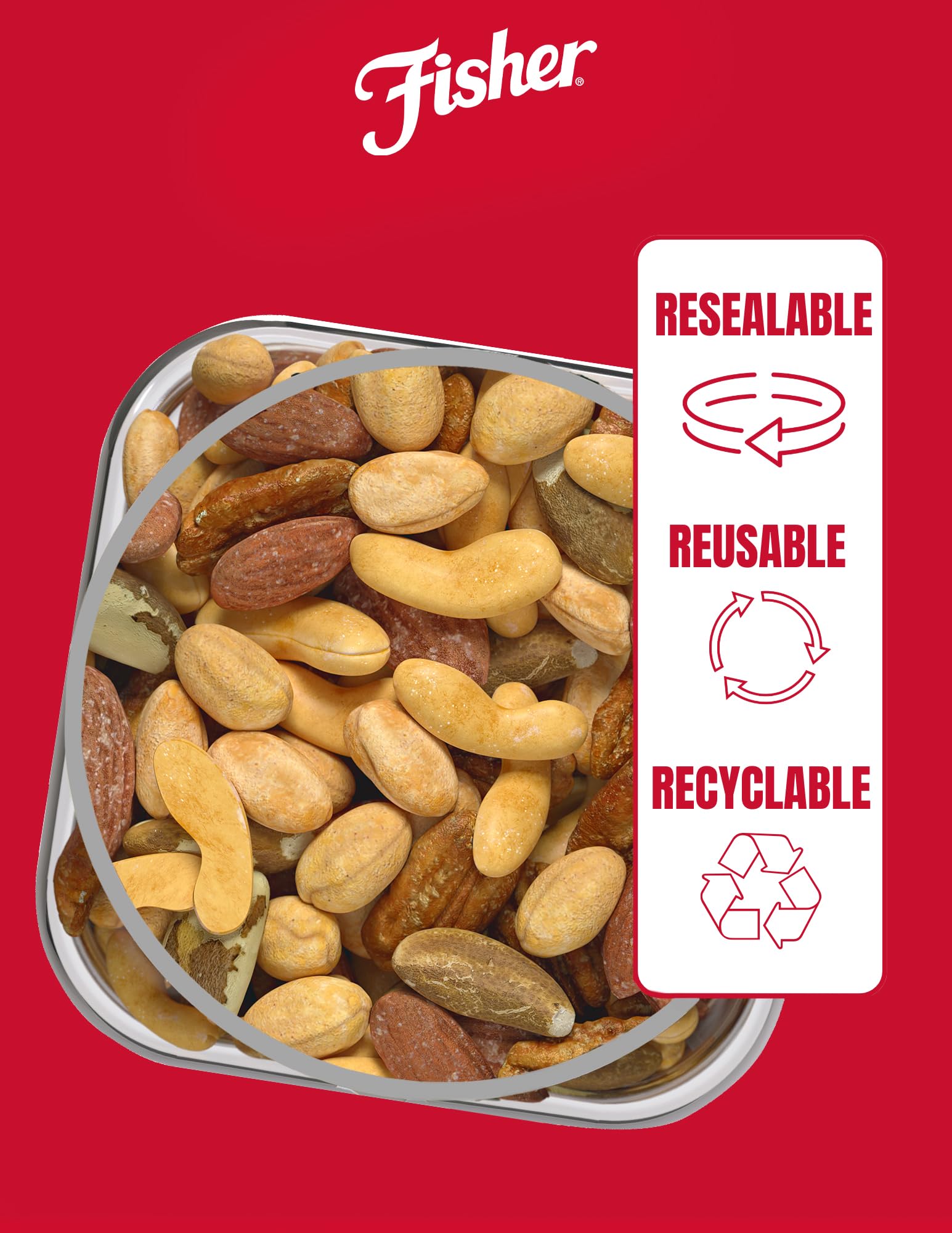 FISHER Snack Mixed Nuts with Peanuts, 24 oz Almonds, Cashews, Filberts, Pecans, Brazil Nuts,