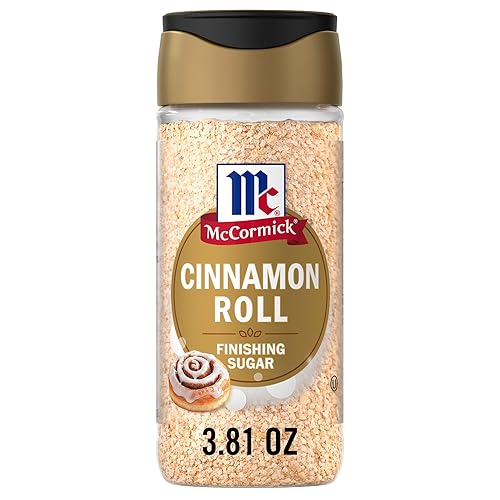 McCormick Finishing Sugar, Cinnamon Roll, Blend of Cinnamon and Warm Spices, Delicious on French Toast, Oatmeal, Muffins, & Cookies, Great Addition to Coffee and Other Warm Beverages, 3.81 oz