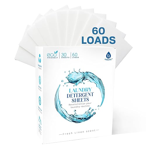 Pursonic Eco Laundry Detergent Sheets - 30 Sheet (60 Loads) Natural Zero Plastic Laundry Sheets with Powerful Cleaning Power - Travel Essentials