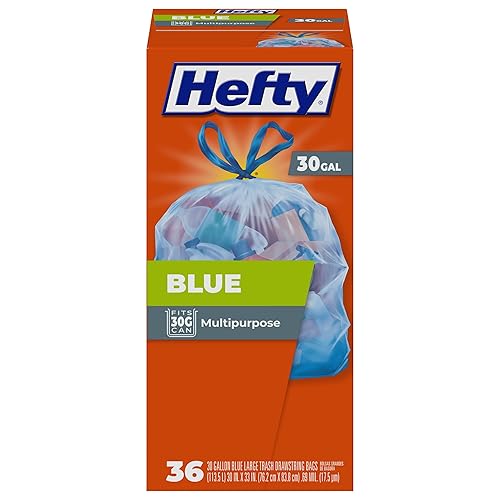 Hefty Blue Trash Bags, Blue, 30 Gallon, 36 Count