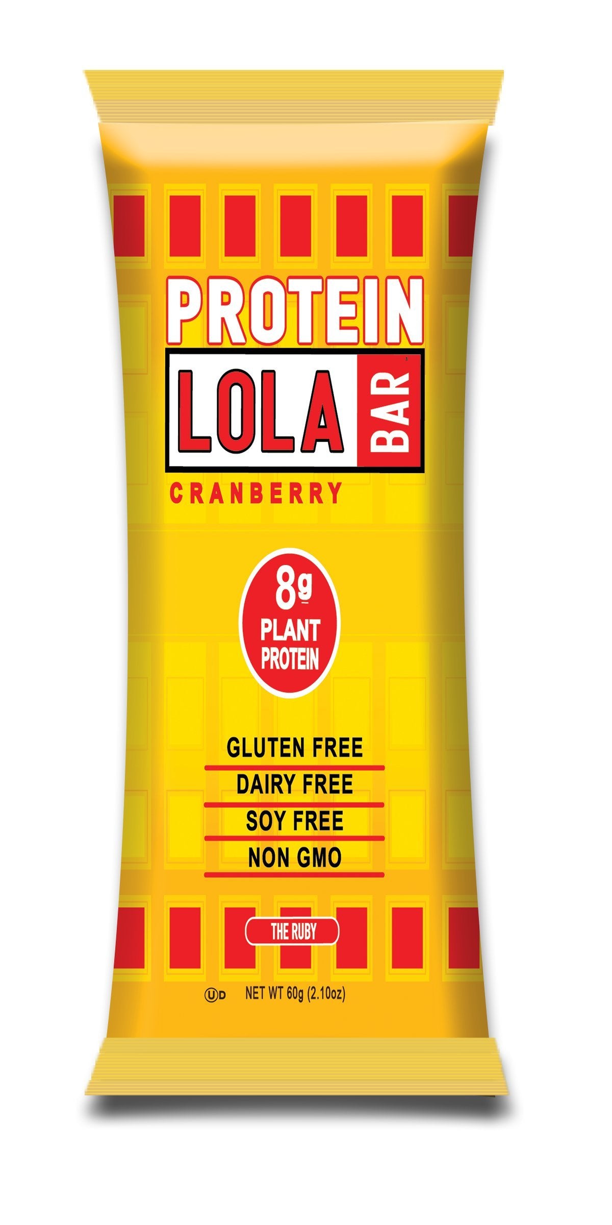 LOLA BAR Plant Protein Bar, The Ruby Just Cranberry, 60g Bar, 12 Count
