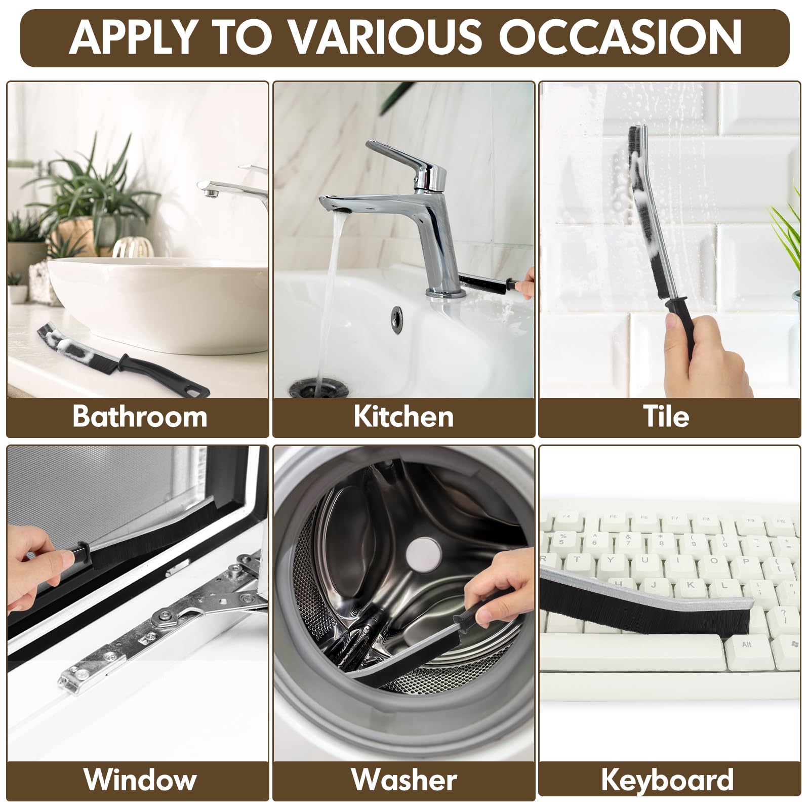 3P Crevice Cleaning Brush Hard Bristle Crevice Grout Cleaner Brush Thin Brush Gap Grout Cleaner for for Household Use, Bathroom, Kitchen