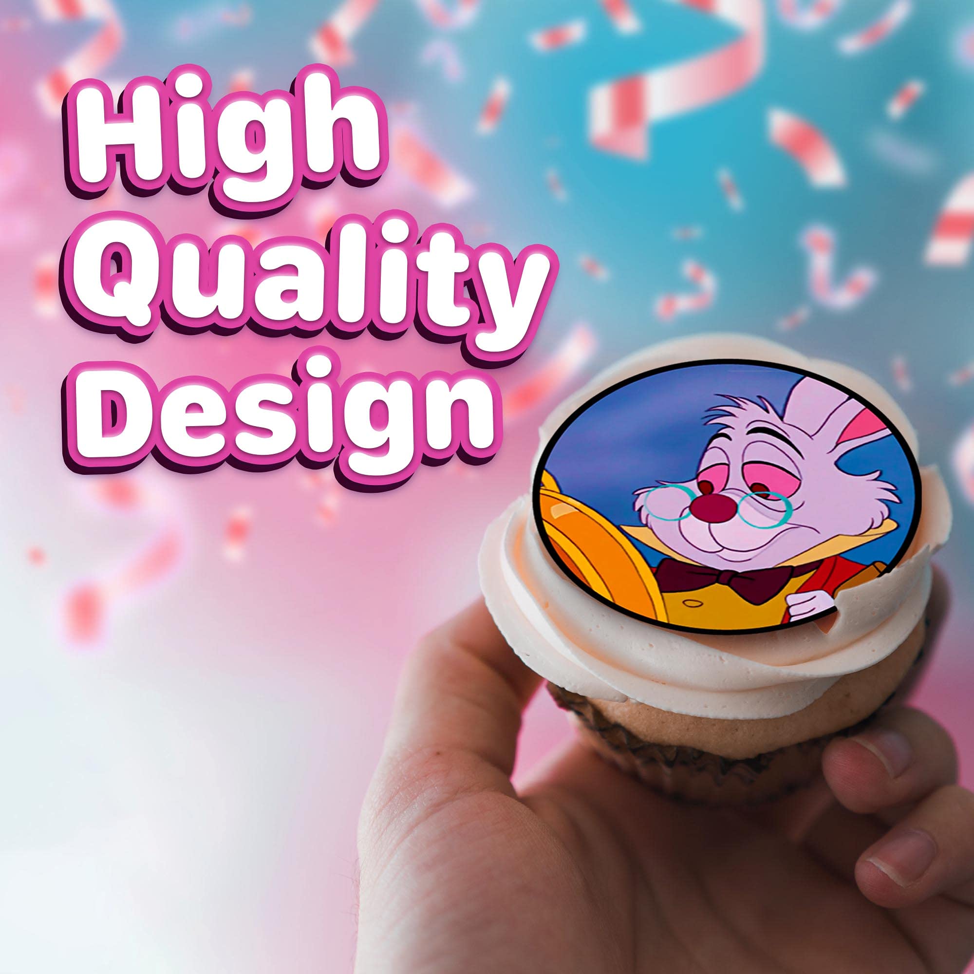 HAPPY CHOICES 30 x Edible Cupcake Toppers Themed of Alice in Wonderland Collection of Edible Cake Decorations | Uncut Edible on Icing Sheet
