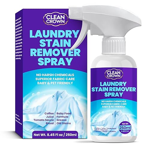 CleanCrown Laundry Stain Remover Spray (8.45 Fl oz), Spray and Wash Stain Remover for Clothes, Effective on Grease, Coffee, Juice, Baby Food, Formula