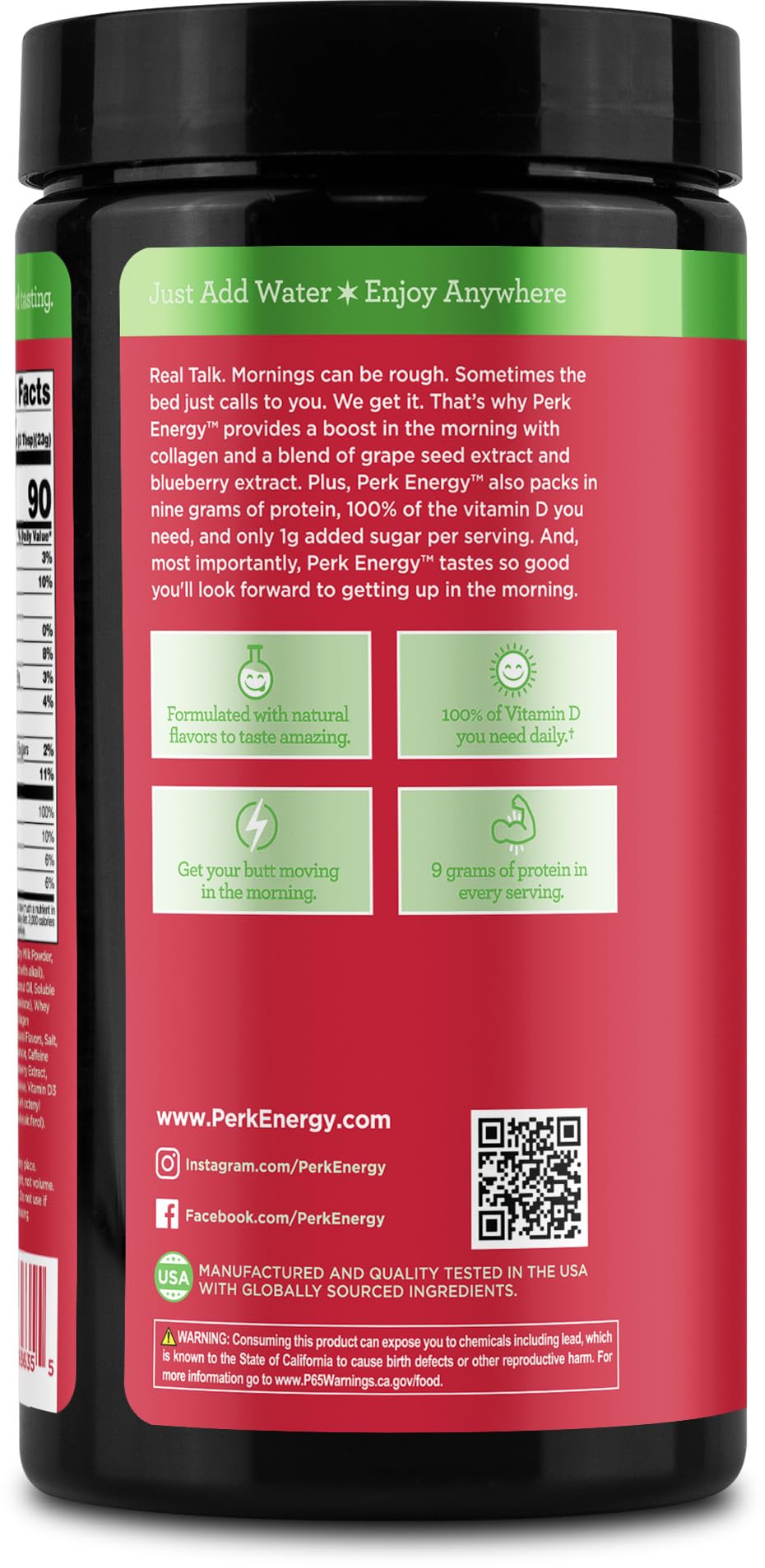 Perk Energy Drink Mix (Mexican Hot Chocolate) 20 Servings - Caffeinated Healthy Coffee Alternative with Protein, 100mg of Caffeine, Gluten-Free