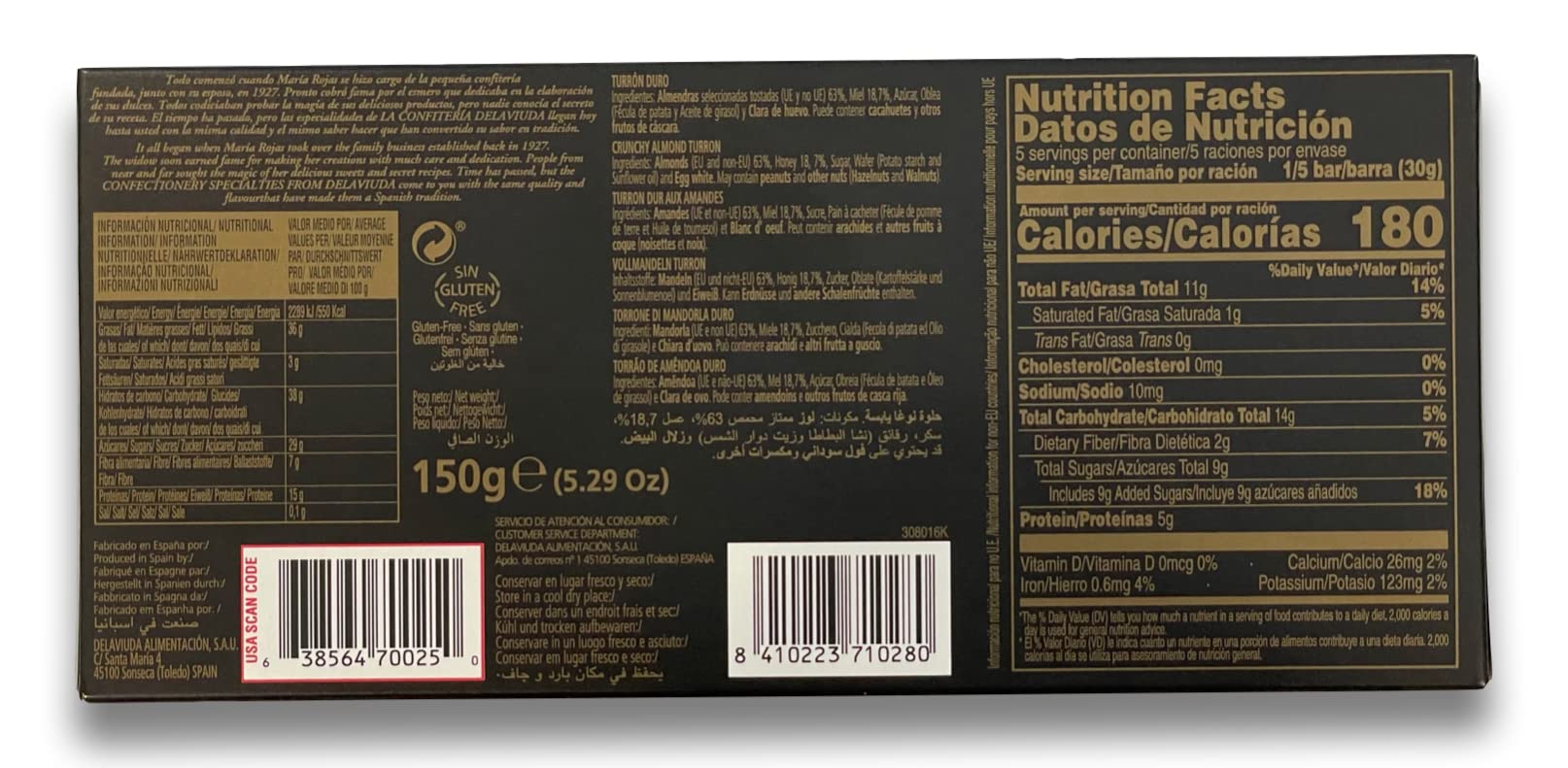 Delaviuda La Confiteria Turron Duro, Crunchy Almond Turron (Pack of 2)