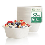 Homestockplus Disposable Soup Bowls 32 Oz [50 Pack] - Heavy Duty Deep Paper Bowls, Leakproof Compostable Containers for Ramen, Chili & Catering